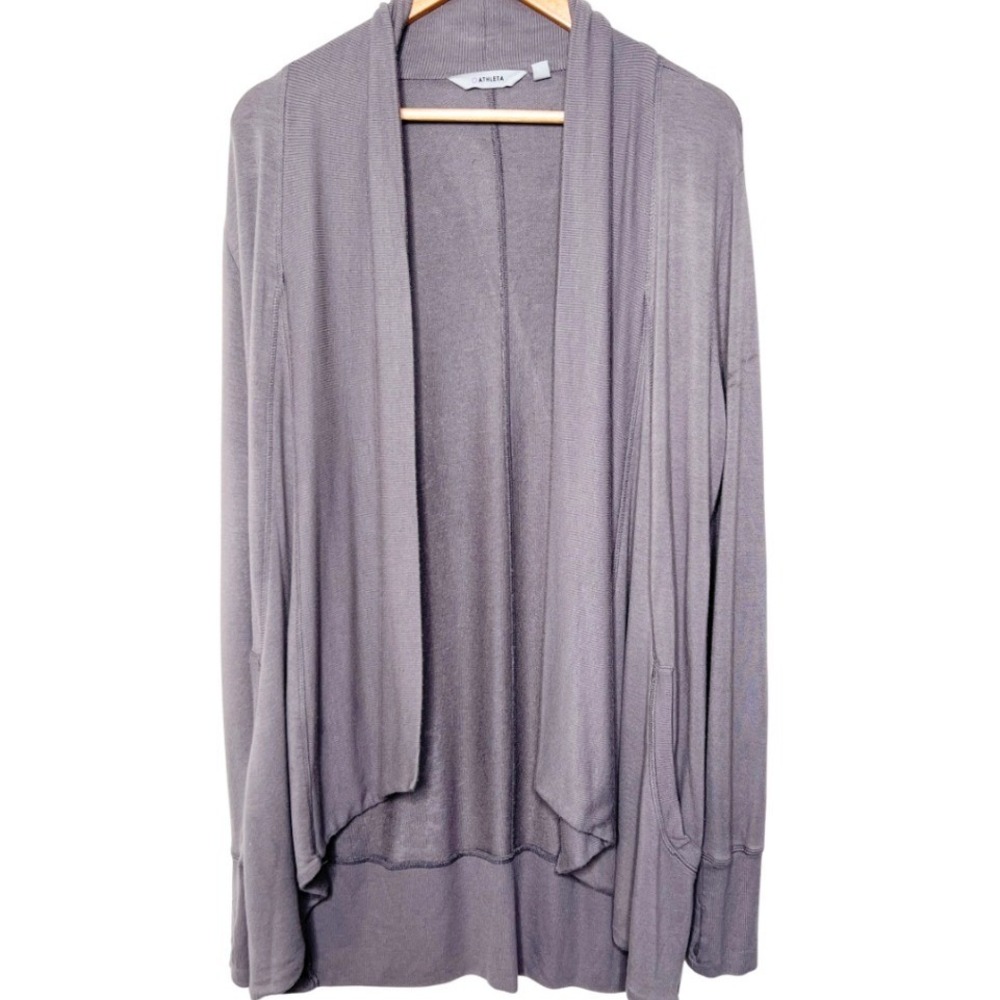 Athleta Pranayama Restore Wrap Cardigan Grey Open Front Pockets Small - Picture 4 of 8